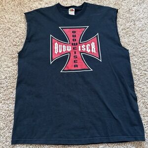vintage black muscle tee Iron Cross "Budweiser" West Coast Choppers logo size XL